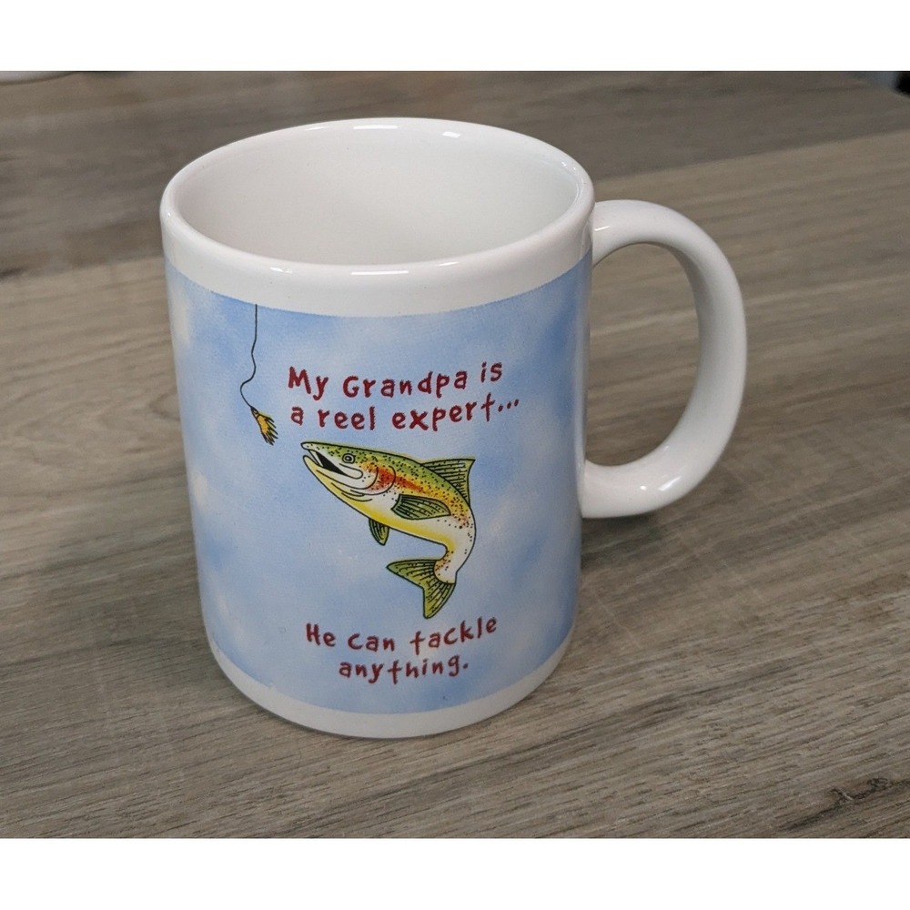 Coffee Mug Blue Grandpa Reel Expert Fishing Novelty